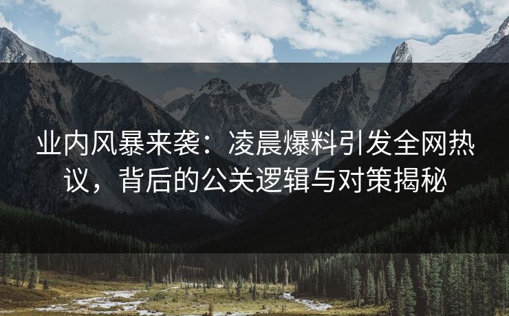 业内风暴来袭:凌晨爆料引发全网热议,背后的公关逻辑与对策揭秘 业内风暴来袭:凌晨爆料引发全网热议,背后的公关逻辑与对策揭秘